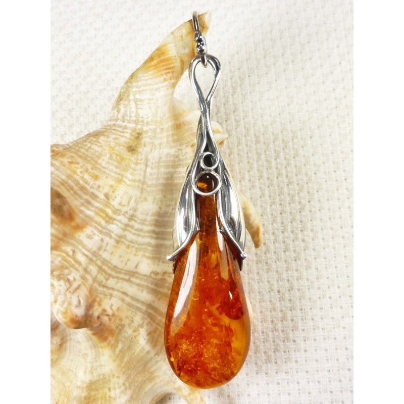 640-20 Wisiorek Srebro z Bursztynem -HAND MADE-