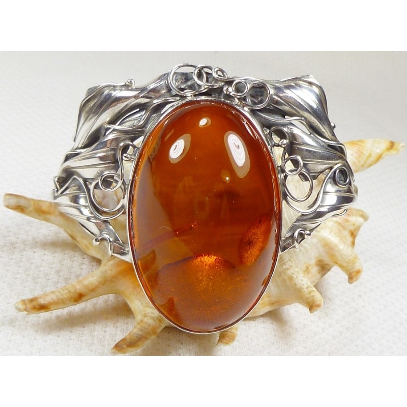 Bransoletka srebrna z bursztynem, handmade 540-35