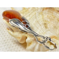 640-20 Wisiorek Srebro z Bursztynem -HAND MADE-