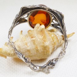 Bransoletka srebrna z bursztynem, handmade 540-35