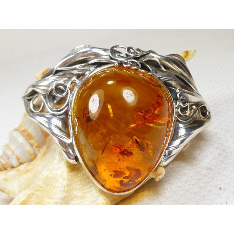 Bransoletka srebrna z bursztynem, handmade 540-36