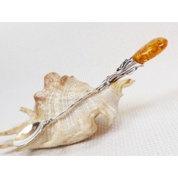 Łyżeczka srebrna z bursztynem, handmade 912-27