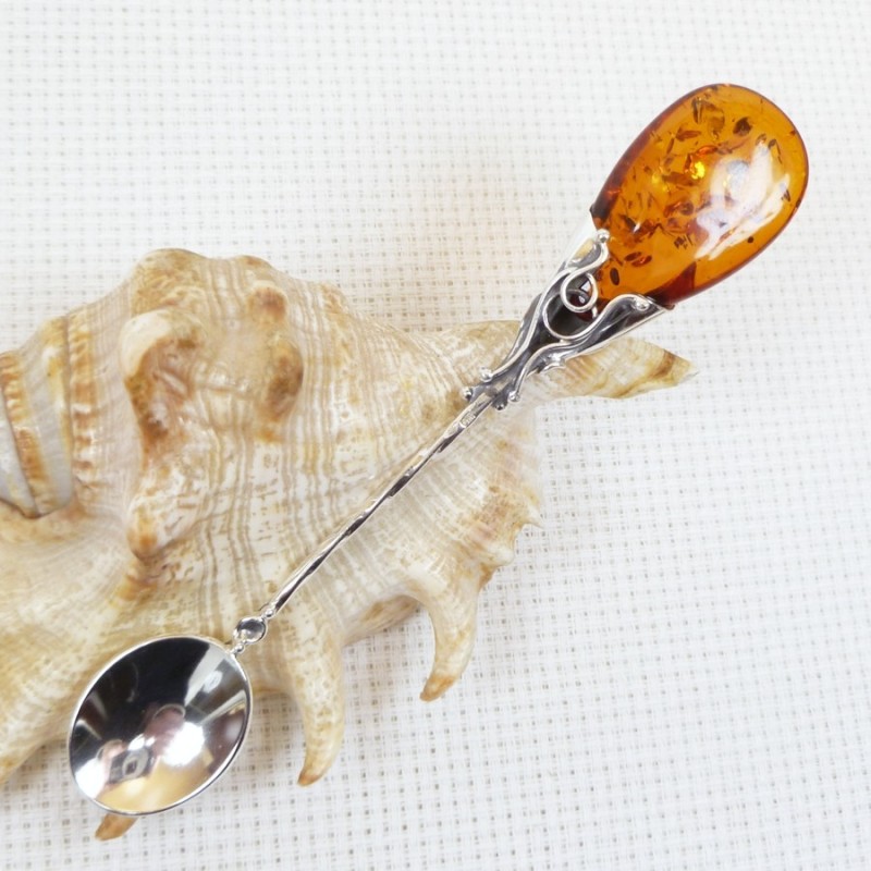 Łyżeczka srebrna z bursztynem, handmade 912-28