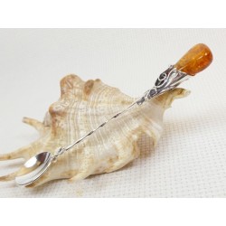 Łyżeczka srebrna z bursztynem, handmade 912-29