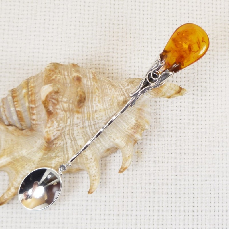 Łyżeczka srebrna z bursztynem, handmade 912-31