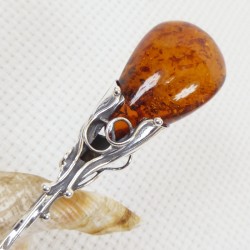Łyżeczka srebrna z bursztynem, handmade 912-32