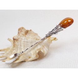 Łyżeczka srebrna z bursztynem, handmade 912-32