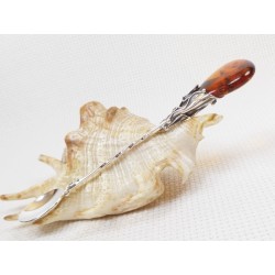 Łyżeczka srebrna z bursztynem, handmade 912-33