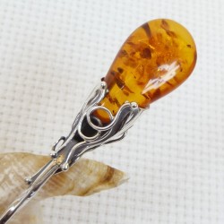 Łyżeczka srebrna z bursztynem, handmade 912-34