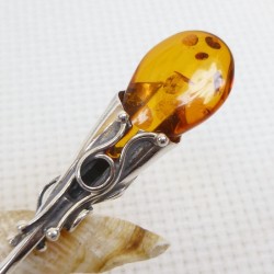 Łyżeczka srebrna z bursztynem, handmade 912-35