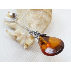 Łyżeczka srebrna z bursztynem, handmade 912-37