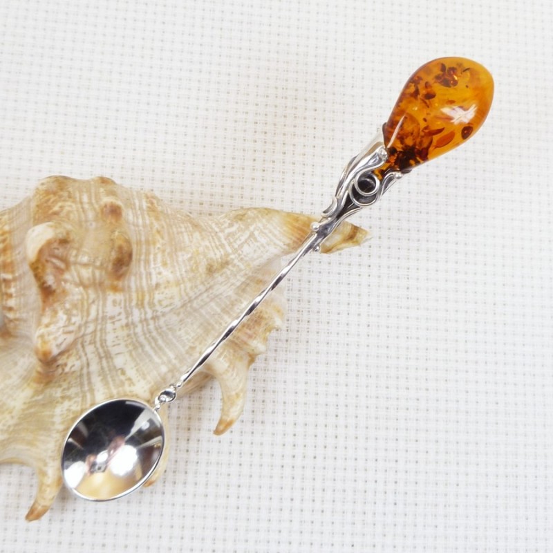Łyżeczka srebrna z bursztynem, handmade 912-39