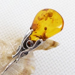 Łyżeczka srebrna z bursztynem, handmade 912-40