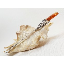 Łyżeczka srebrna z bursztynem, handmade 912-42