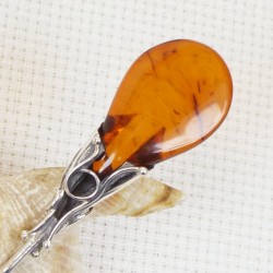 Łyżeczka srebrna z bursztynem, handmade 912-43