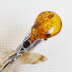 Łyżeczka srebrna z bursztynem, handmade 912-46