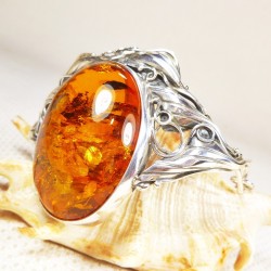 Bransoletka srebrna z bursztynem, handmade 540-48