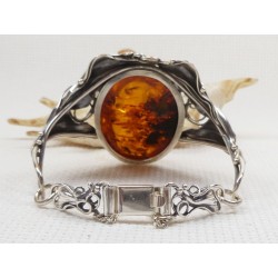 Bransoletka srebrna z bursztynem, handmade 540-48