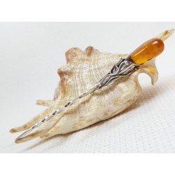 Szpilka srebrna z bursztynem, handmade 8080-80