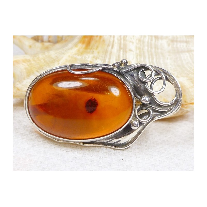 410-325 Broszka Srebro z Bursztynem -HAND MADE-