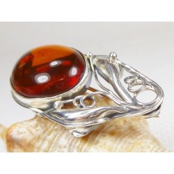 Broszka srebrna z bursztynem, handmade 410-312
