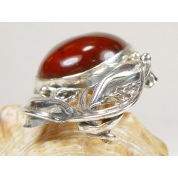 Broszka srebrna z bursztynem, handmade 410-312