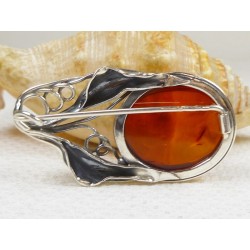 Broszka srebrna z bursztynem, handmade 410-312