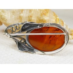 Broszka srebrna z bursztynem, handmade 410-215