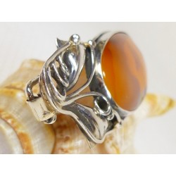 Broszka srebrna z bursztynem, handmade 410-214