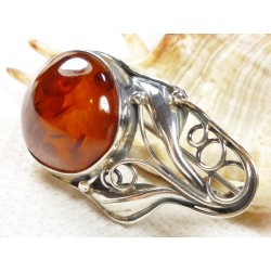 Broszka srebrna z bursztynem, handmade 410-199