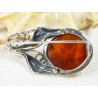 Broszka srebrna z bursztynem, handmade 410-199
