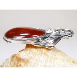 Broszka srebrna z bursztynem, handmade 410-224