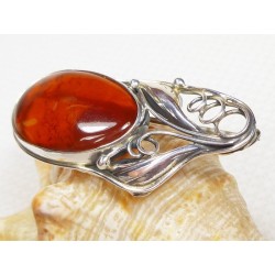 Broszka srebrna z bursztynem, handmade 410-224