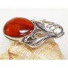Broszka srebrna z bursztynem, handmade 410-224