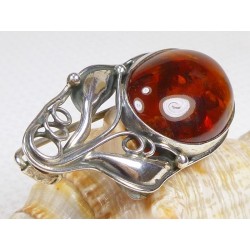 Broszka srebrna z bursztynem, handmade 410-232
