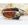 Broszka srebrna z bursztynem, handmade 410-232