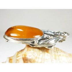 Broszka srebrna z bursztynem, handmade 410-179