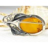 Broszka srebrna z bursztynem, handmade 410-179