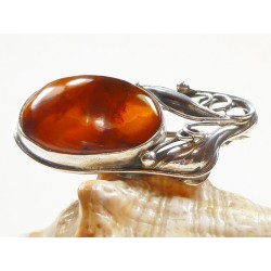 Broszka srebrna z bursztynem, handmade 410-234