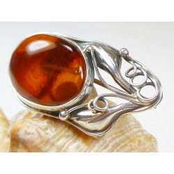 Broszka srebrna z bursztynem, handmade 410-234