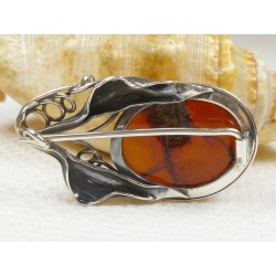Broszka srebrna z bursztynem, handmade 410-234