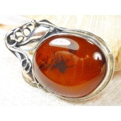 Broszka srebrna z bursztynem, handmade 410-177