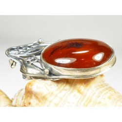 Broszka srebrna z bursztynem, handmade 410-177