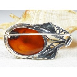 Broszka srebrna z bursztynem, handmade 410-177