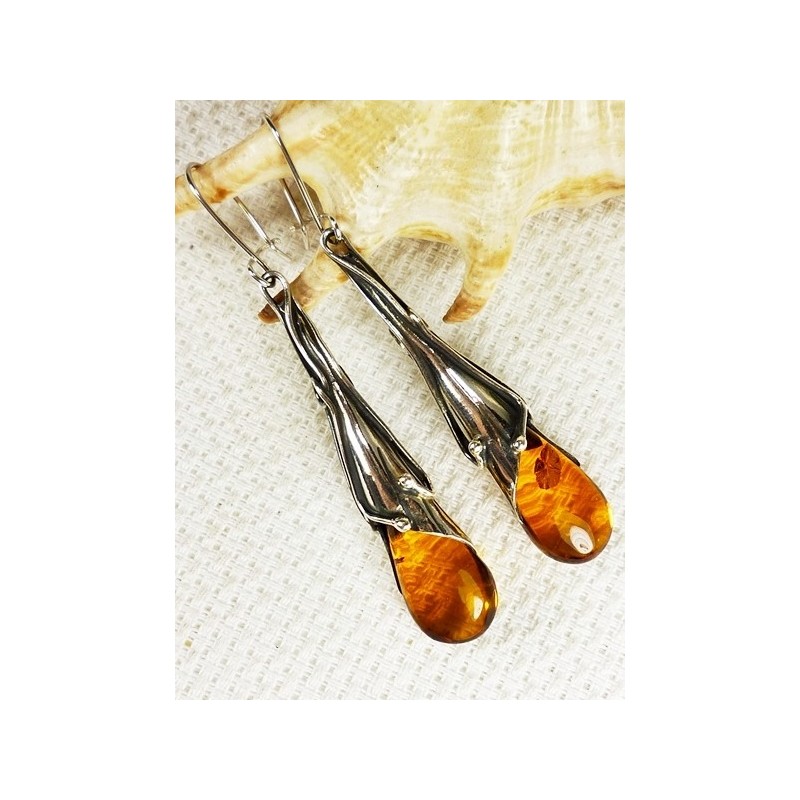 207-41 Kolczyki Srebro z Bursztynem -HAND MADE-