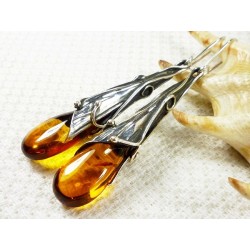 207-41 Kolczyki Srebro z Bursztynem -HAND MADE-