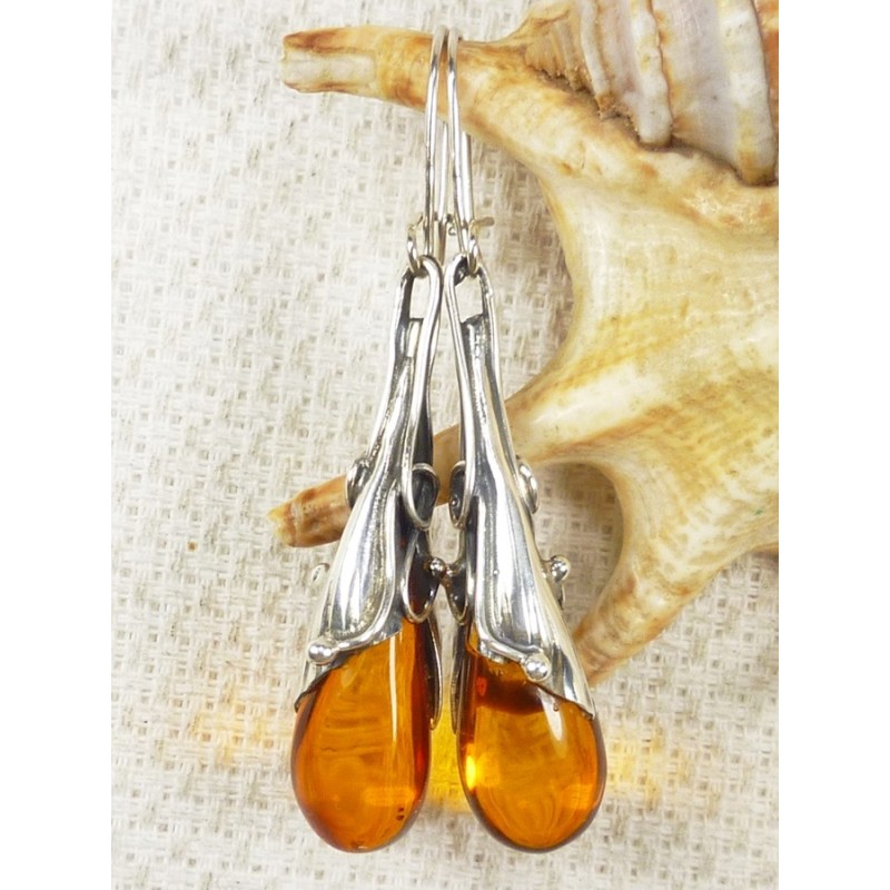 Kolczyki srebrne z bursztynem, handmade 207-48