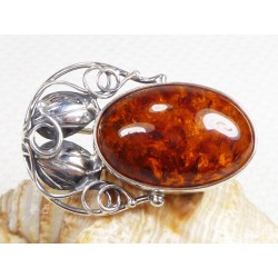 408-1 Broszka Srebro z Bursztynem -HAND MADE-
