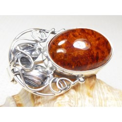 408-1 Broszka Srebro z Bursztynem -HAND MADE-