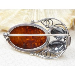 408-1 Broszka Srebro z Bursztynem -HAND MADE-